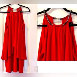 NWOT Betsy & Adam Red Choker Halter Rhinestone Layered Dress Size 14